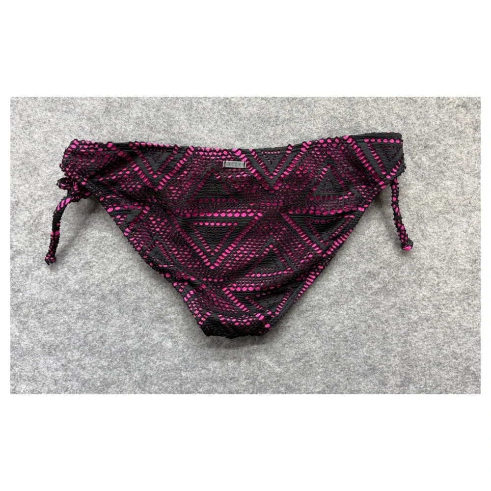 Roxy Girl Pink Black Crochet Geometric Triangle Bikini Set Swimsuit XS? Beach